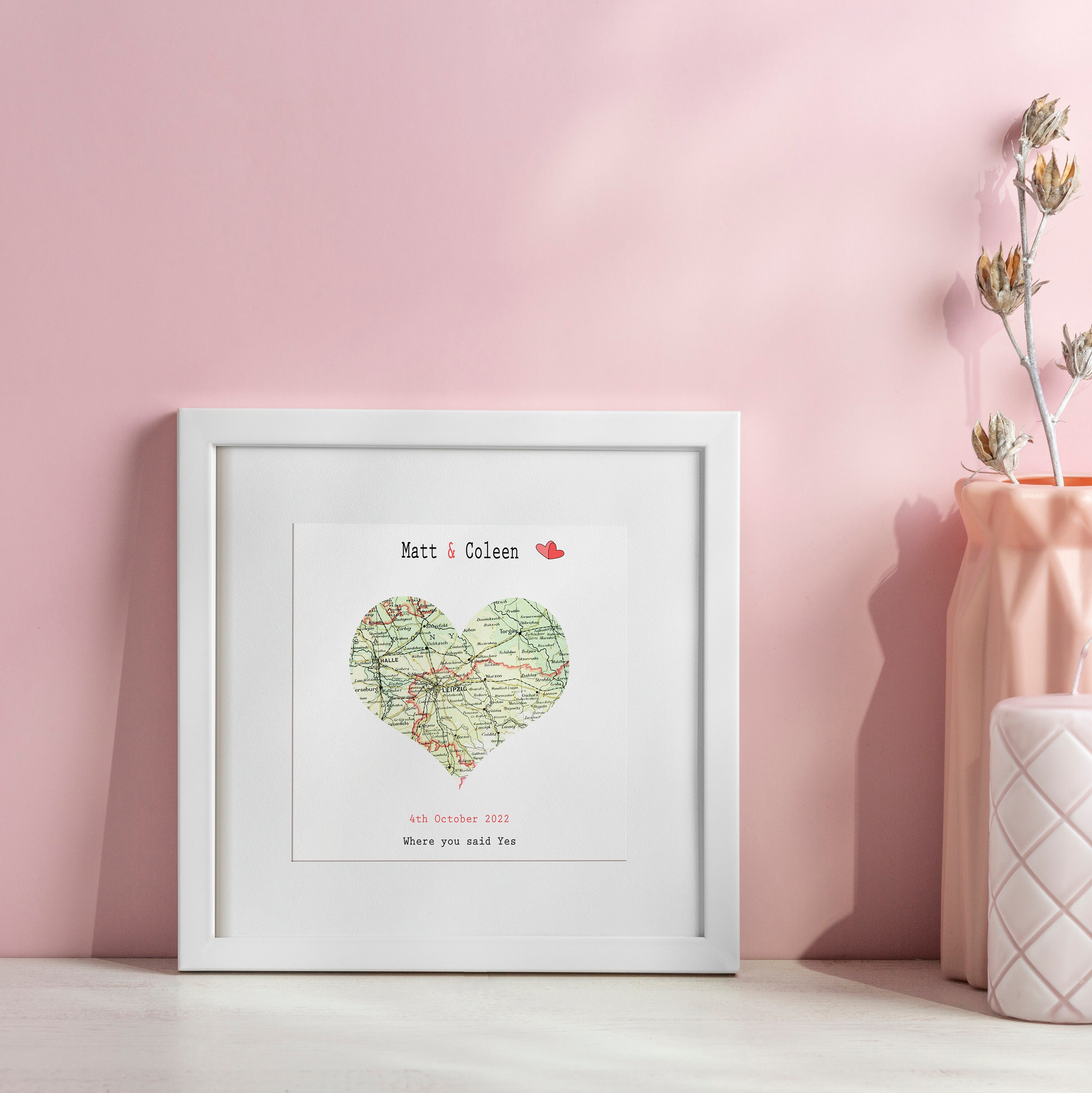 Heart Map Frame Personalized Vintage Map Heart Print, Framed Anniversary Gift - Etsy