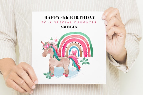 Carte arc-en-ciel Licorne fille, carte 5e anniversaire Licorne pour fille,  carte anniversaire fille, carte anniversaire personnalisée pour fille -   France