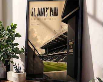 Newcastle Football Stadium Poster, Football Wall Art, A4 or A3