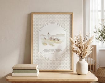 Neutral Christian Nursery Wall Art - Psalm 23 Shepherd Scene, Lord is My Shepherd, Religious Baby Room Decor
