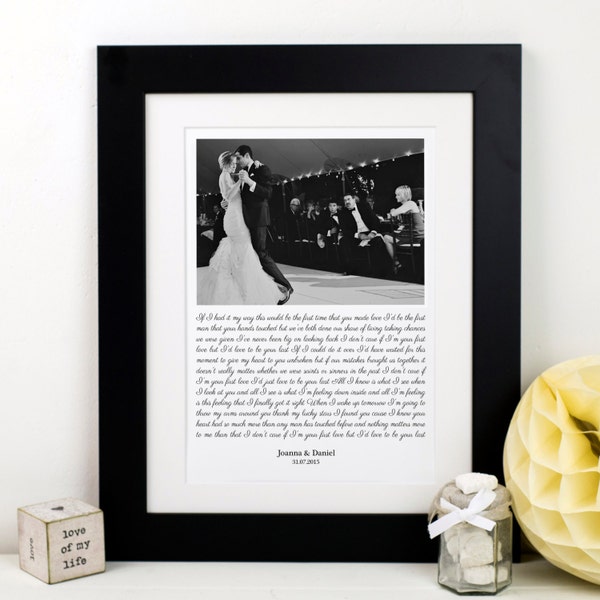 Song Lyrics Photo Print, Wedding Song Lyrics Gift, Wedding Anniversary Gift, Song Lyrics Print, Wedding Photo Frame, Photo Anniversary Gift