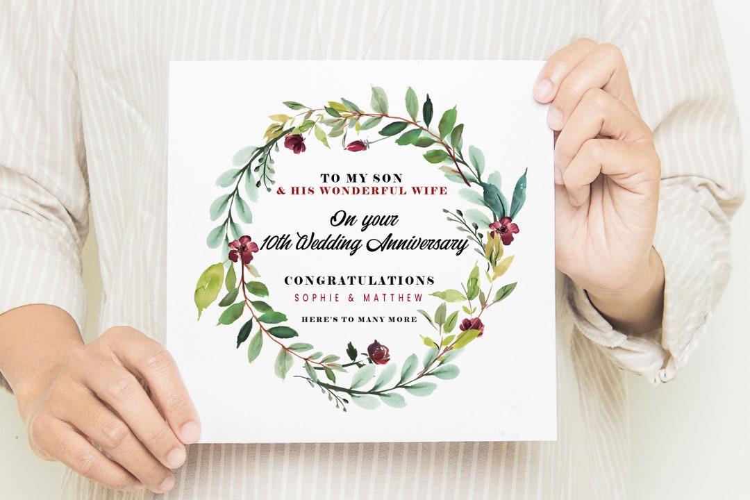 Son Wedding Anniversary Card, Personalised Son and Daughter in Law 10th ...