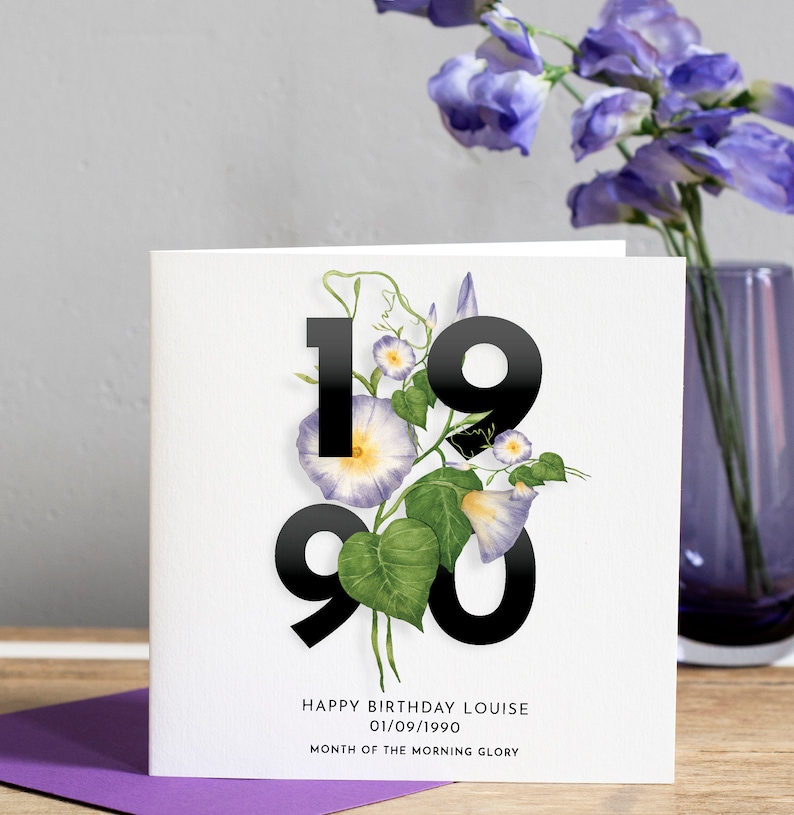 Birth Flower Birthday Card Year Birthday Card for Her Flower Etsy