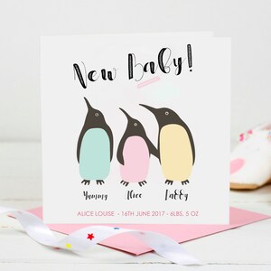 New Baby Girl Card, Penguin Baby Card, New Baby Card, Personalised Baby Card, Newborn Baby Card, Baby Girl Card