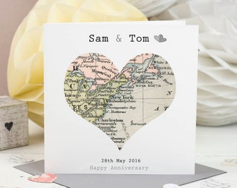 Special Location Map Card, Personalised Anniversary Card, Engagement Card, Personalised Wedding Card, Personalised Map Card