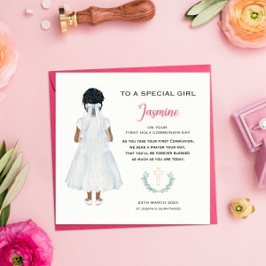 Special Girl First Holy Communion Card, Personalised 1st Holy Communion Card for Girl, Handmade Girl's Holy Communion Card Pink