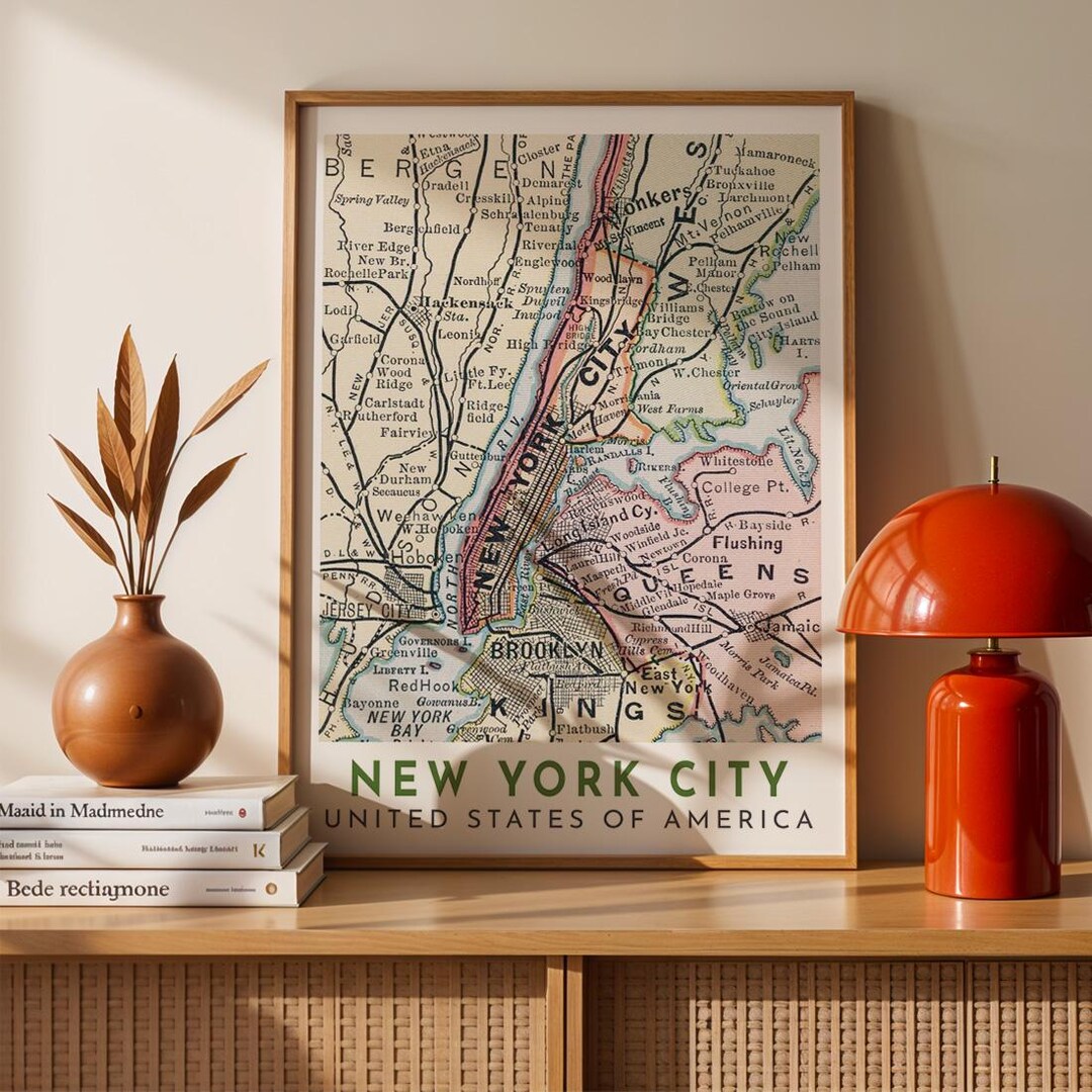 New York Map Print, New York Wall Art, NYC Map Poster, Queens New York ...