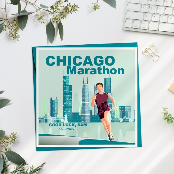 Personalised Chicago Marathon Card for her, Marathon Success Card for Him, Congratulations Chicago Marathon Card, Good Luck Marathon Card