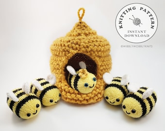 Hide-Away Beehive and Bees Instant Download PDF Knitting Pattern