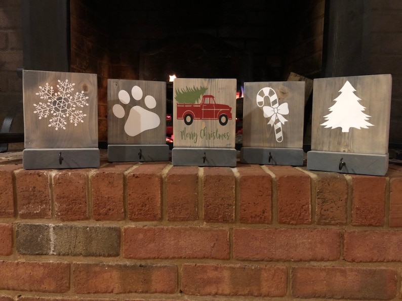 Christmas Rustic Wood Stocking Holders 8” x 6” Decor
