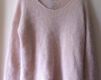 SALE on Angora Jumper - Knitted - V-Neck - Loose Fit Oversized Sweater - Fluffy Top - Wool Pullover Cardigan Red Black White Green