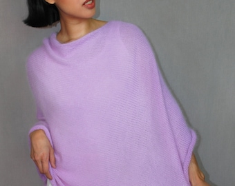 Fine knit cotton poncho in rich lilac