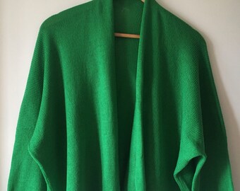 Merino Wool Kimono Cardigan, Knitted Sweater, Long Balloon Sleeves , Oversized  Sweater Fine Knitwear Emerald Green Blue Red Gray Brown
