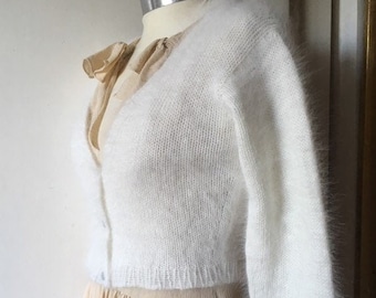 Bridal Cropped Angora Bolero Mother of Pearl Buttons, Knitted