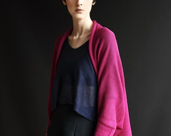 Long Sleeved Batwing Shrug - Hand Made - Pure Merino Wool  -  UK Made Knitwear - Arm Warmer - Bolero - Pink