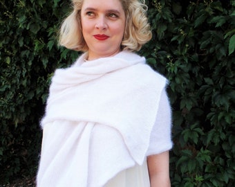 Bridal Stole Scarf  - Retro vintage glamour - Knitted Accessories For Brides & Bridesmaids  - Ethical Sustainable Wool - Wedding White Ivory