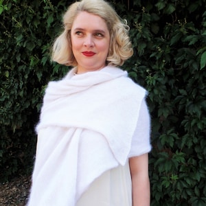 Bridal Stole Scarf  - Retro vintage glamour - Knitted Accessories For Brides & Bridesmaids  - Ethical Sustainable Wool - Wedding White Ivory