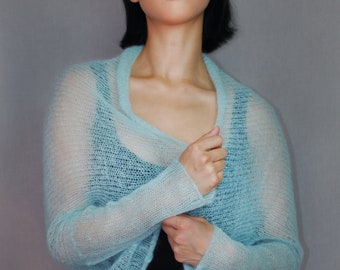 Bridal Mohair Cardigan - Loose Knit - Knitted Accessories For Brides & Bridesmaids  - Ethical Sustainable Wool - Colourful Wedding, Ice Blue