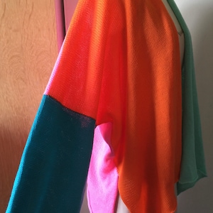 Merino Wool Kaftan Cardigan, Knitted Sweater, Long Balloon Sleeves, Multicolour Bolero Patchwork Blue Red Black Pink Olive Green Brown Cream