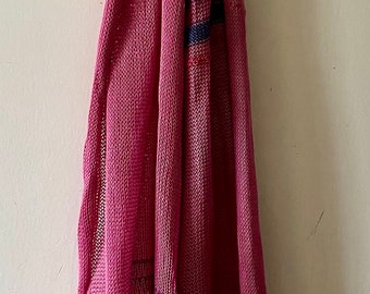 SALE Fine Vegan Knitted Scarf  - Sustainable Soft Cotton Knit Stripes Stripey Scarves Berry Blush Pink Mauve Blue Mustard Green