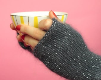 Angora Mittens, Warm Wrist warmers, Handmade in the UK, Sustainable, Fingerless Gloves, Knitted, Black Grey Red Navy Khaki Pink Coral Orange