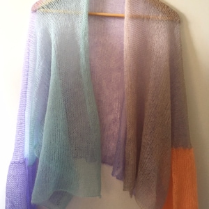 Mehrfarbiger Mohair Ballonärmel Kaftan/Lockere Strickblock Farbe Kurze Brautjacke/durchsichtiger Bolero/UK Schal/Slouchy Loose Fit durchsichtig