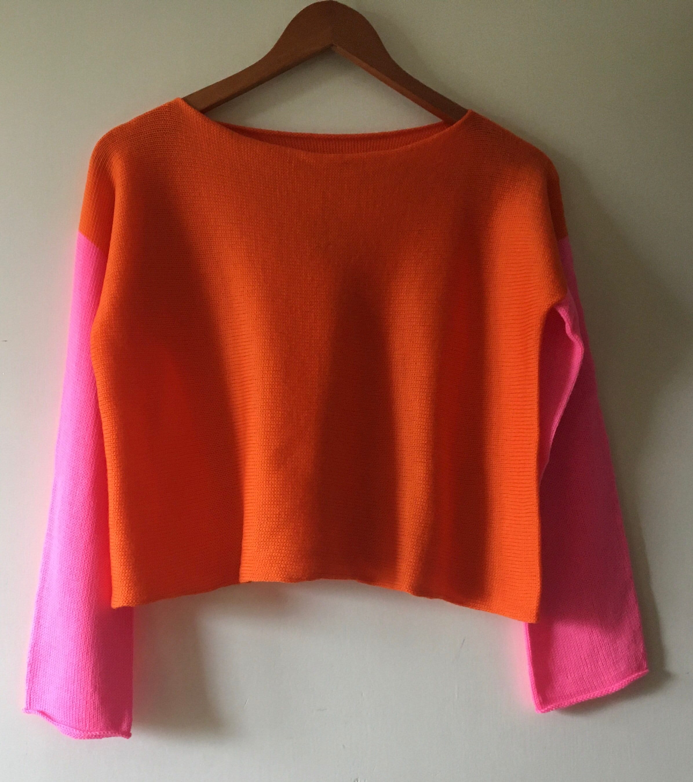 Cropped Boat Neck Block Colour Sweater Pure Merino Wool - Etsy Norway