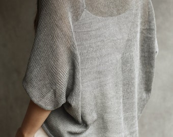 100% Cotton Cardigan - Loose Knit Soft Vegan Yarn - Shoulder Cover-Up - Bride Short-Sleeve Shawl - Wedding Knitted Shrug - Bridesmaid Token