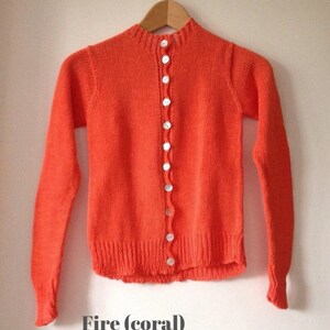 Angora Cardigan With Mother of Pearl Buttons Sweater Jumper Fluffy Wool Orange Buttoned Crew-Neck Cardi Eco Sustainable UK Made image 2