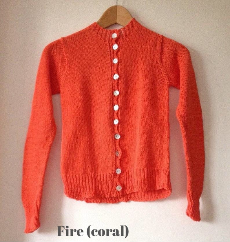 Angora Cardigan With Mother of Pearl Buttons Sweater Jumper Fluffy Wool Orange Buttoned Crew-Neck Cardi Eco Sustainable UK Made image 2