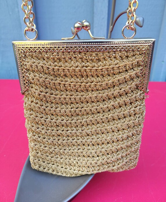 Vintage 1950s to 1960s Gold Mesh Lurex Crochet Ev… - image 3