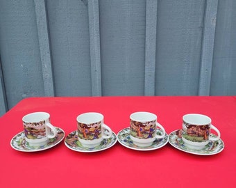 Vintage Asian Demitasse Cup And Saucer Set Of Four Kronen Porzellan