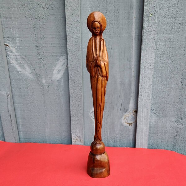 Tall Thin Wood Carving Praying Jesus With Halo Sculpture Figurine