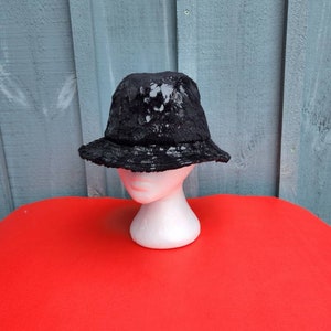 Vintage Platania Hat Black With Vinyl Shiny Patches Funky  display picture 1