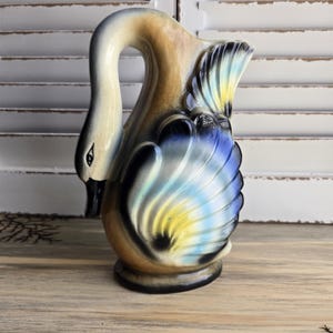 Vintage Hand Painted Pottery Swan Vase