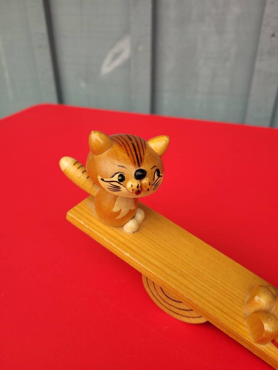 Vintage Wooden Handpainted Toy Teeter Totter Seesaw Kitten and Etsy
