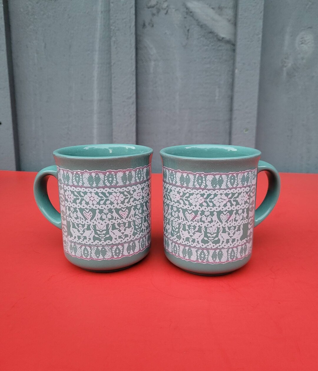 Kilncraft Genuine English Stoneware Mugs With Folk Art Style Etsy