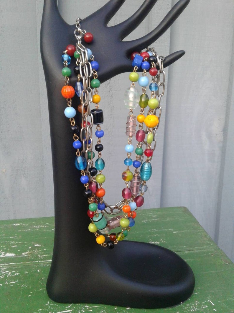 Vintage Beaded Multi Stranded Choker Necklace