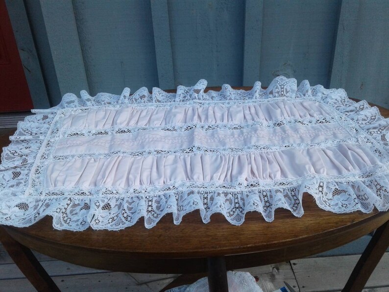 Vintage Pale Pink White Lace Dresser Runner Topper With Etsy