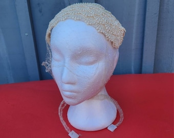 Vintage Bridal Cream Headpiece With Netting At Front