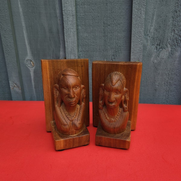 MCM  African Tribal Man And Woman Carved Bookends