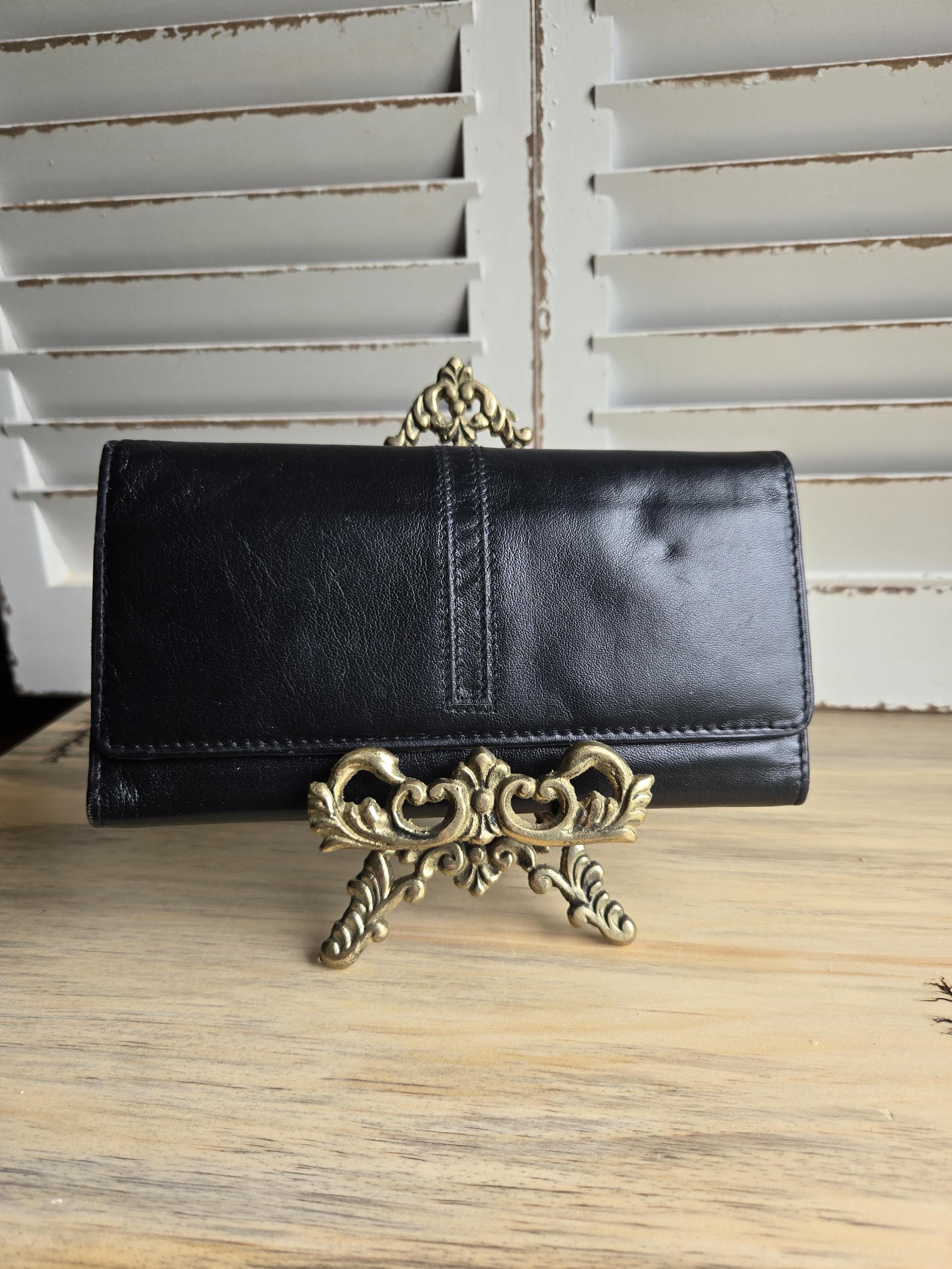 Vintage Samsonite Black Leather Ladies Wallet With Snap Closure Made In India