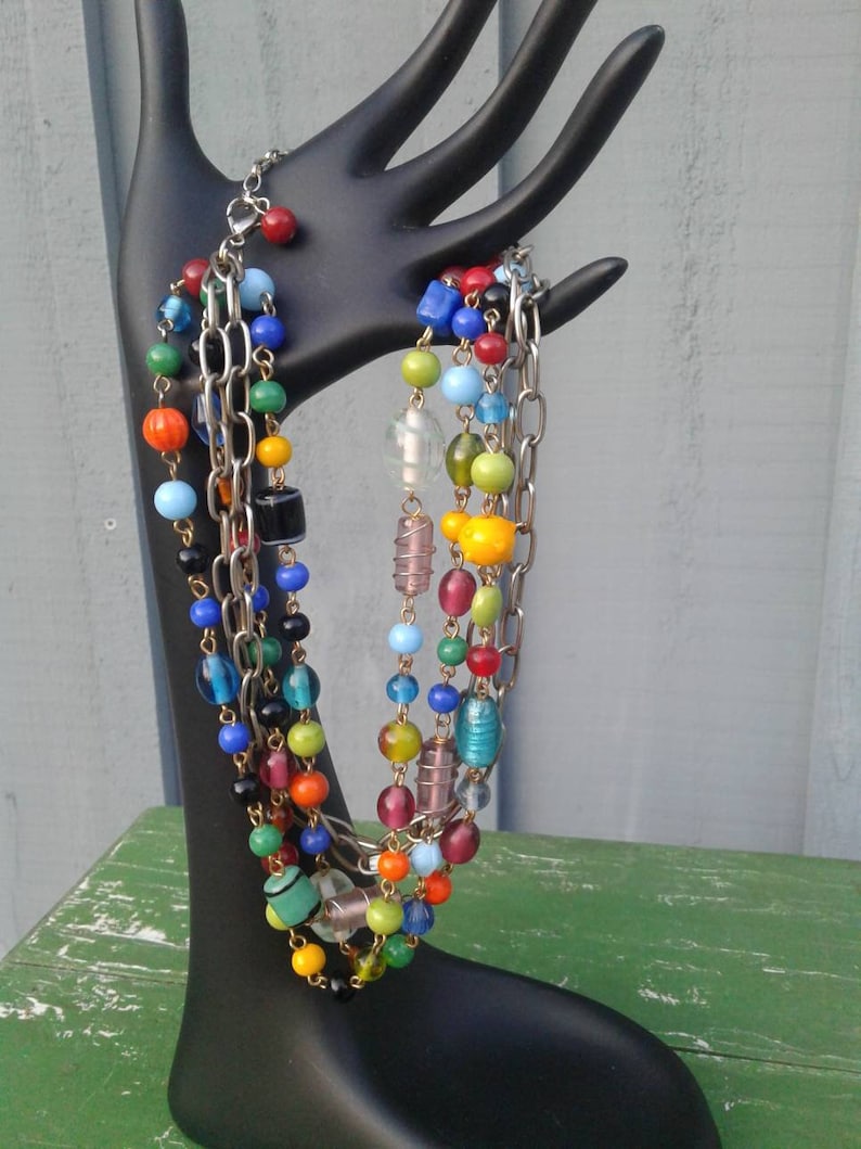 Vintage Beaded Multi Stranded Choker Necklace