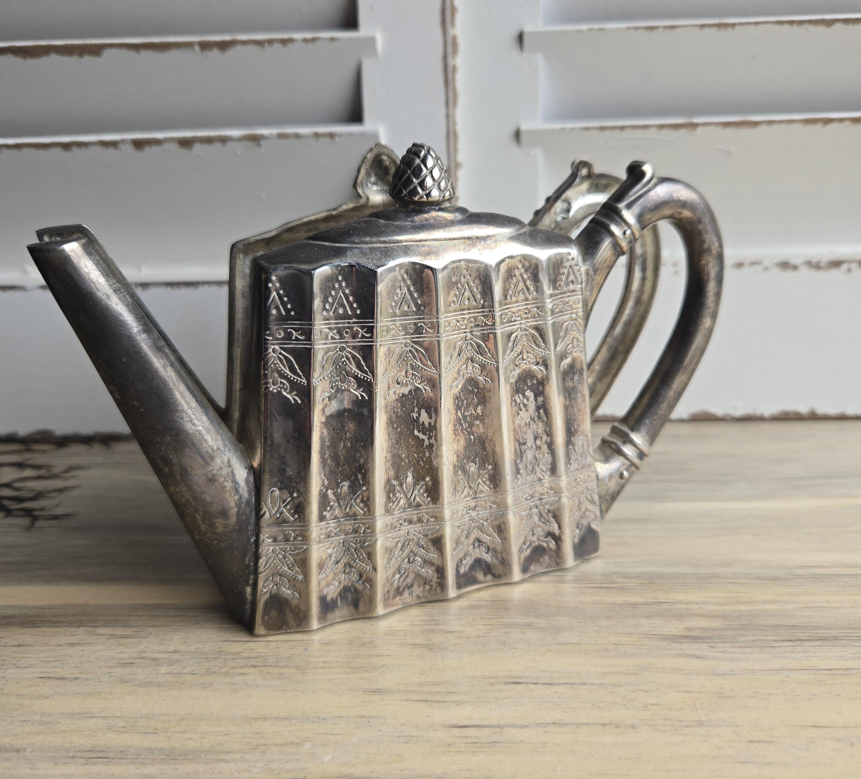 Godinger Silver Plated Etch Teapot Napkin Holder 1993