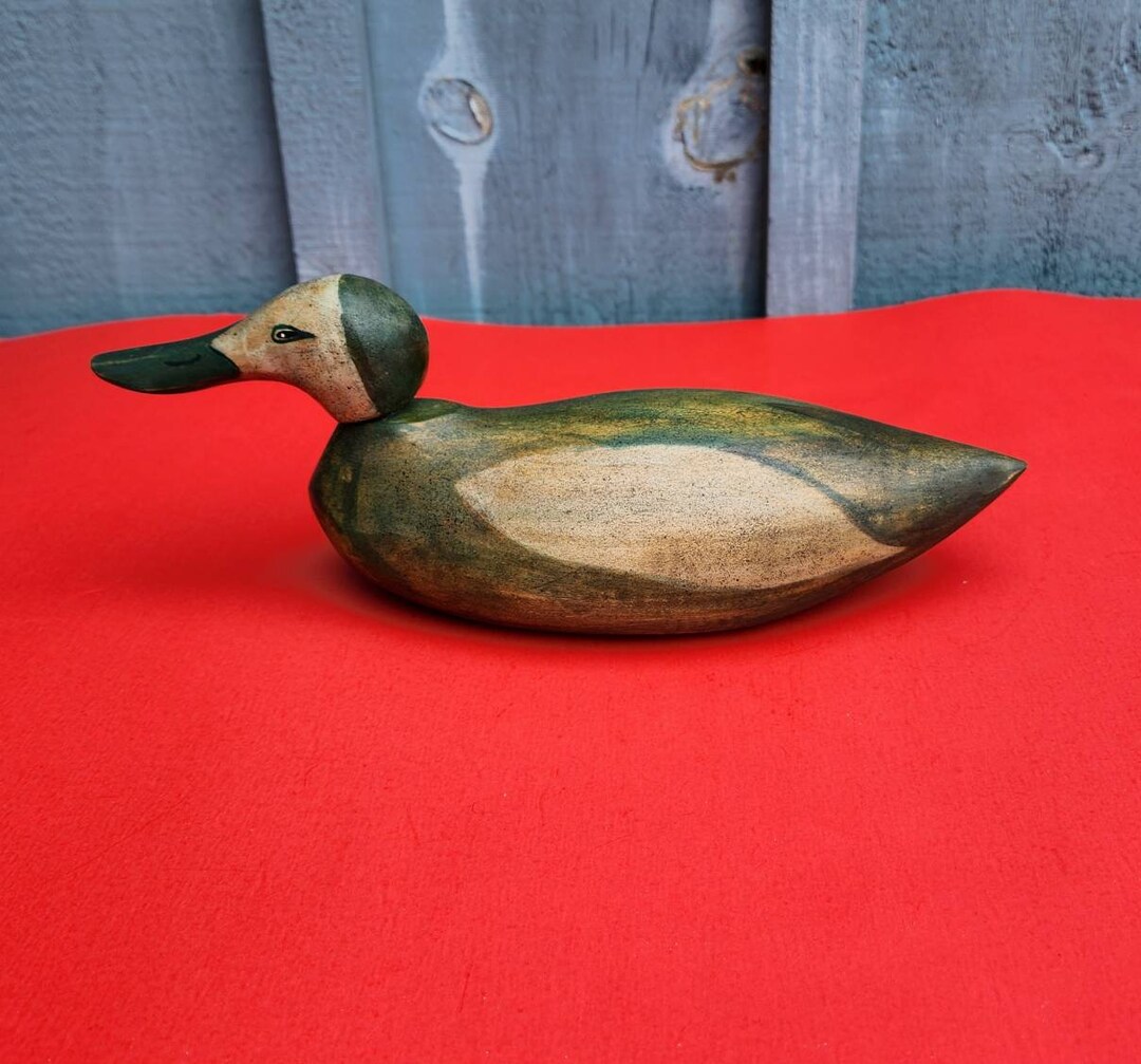Eighties Wood Painted Duck Signed by Artist Made in Ontario Primitive