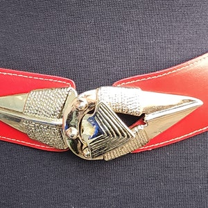 Vintage Omega Red Leather Belt with Silver tone Coil Buckle Omega Wide Belt main image 3