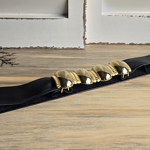Vintage Black and Gold Leather Waist Belt