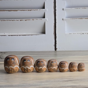 Vintage Daruma Wood Painted Miniature Doll Set Of Seven Made in Japan