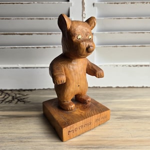 Bear Wood Carving Titled Mommy Bear 6 1/4 Inches Tall Googly Eyed Bear
