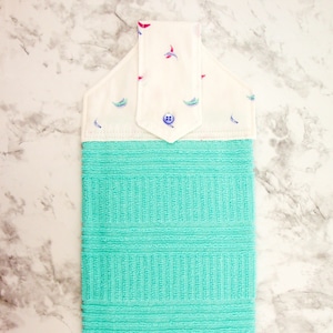 Bananas Hanging Kitchen Hand Towel with Cotton Top, Teal Towel, Fruit Decor, Summer Kitchen Decor, Gift for Her, Housewarming Gift